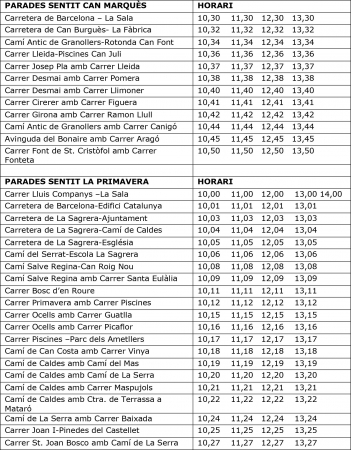 Horaris taxi mercat dissabte