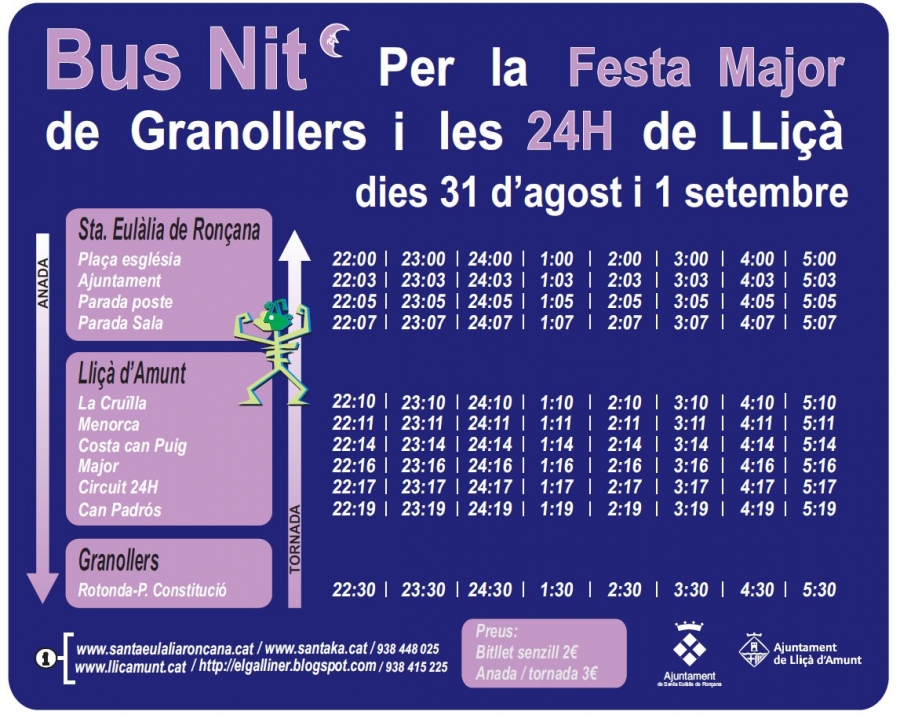 Horaris del Bus Nit de Festa Major de Granollers